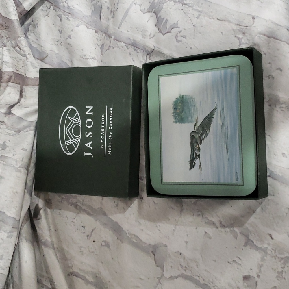 Jason Drink Coasters Lake Birds Cork Backed Rectangle Set 6